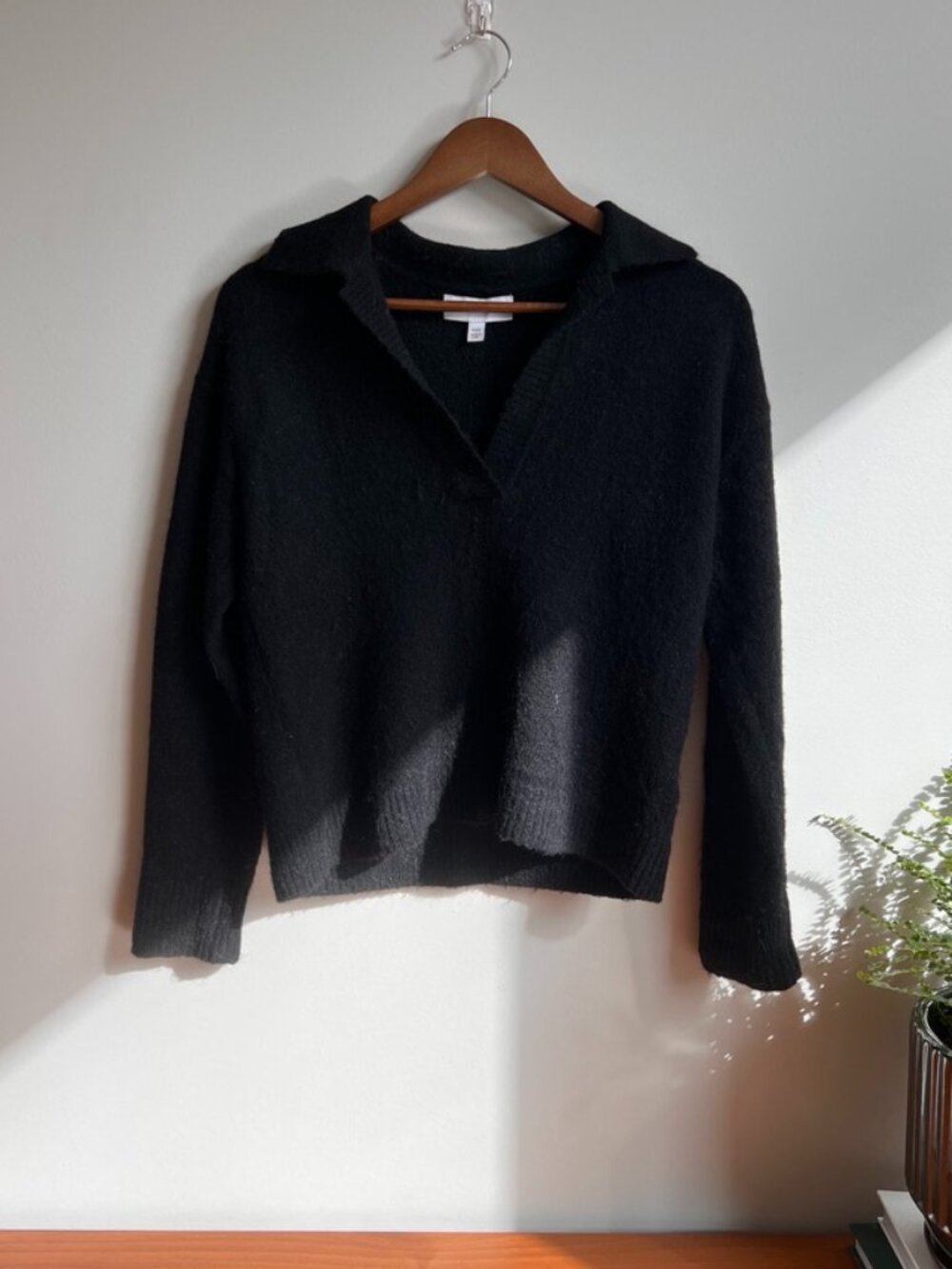 Witchery Black Wool Mohair Collared Knit Sweater | XXS | Soft Fuzzy Pullover
